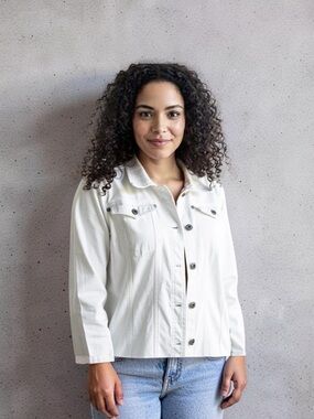 Women White Button-Front Denim Jacket